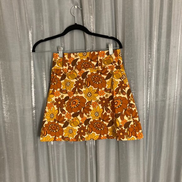 retro 60s floral high waisted autum colors mini skirt - Picture 2 of 8